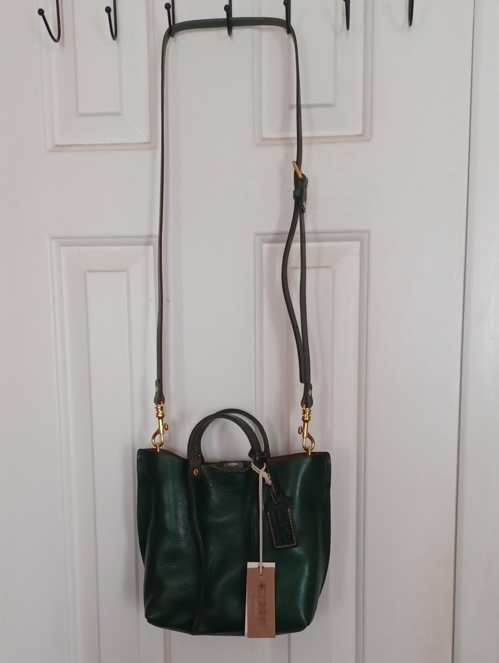 Old Trend Dark Green Leather Crossbody Tote with Detachable Strap